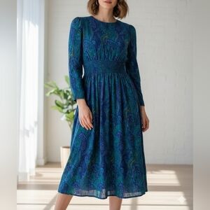 Vintage 1990's Bantry Bay By Par Leboff Dress Blue Paisley Print Size 10